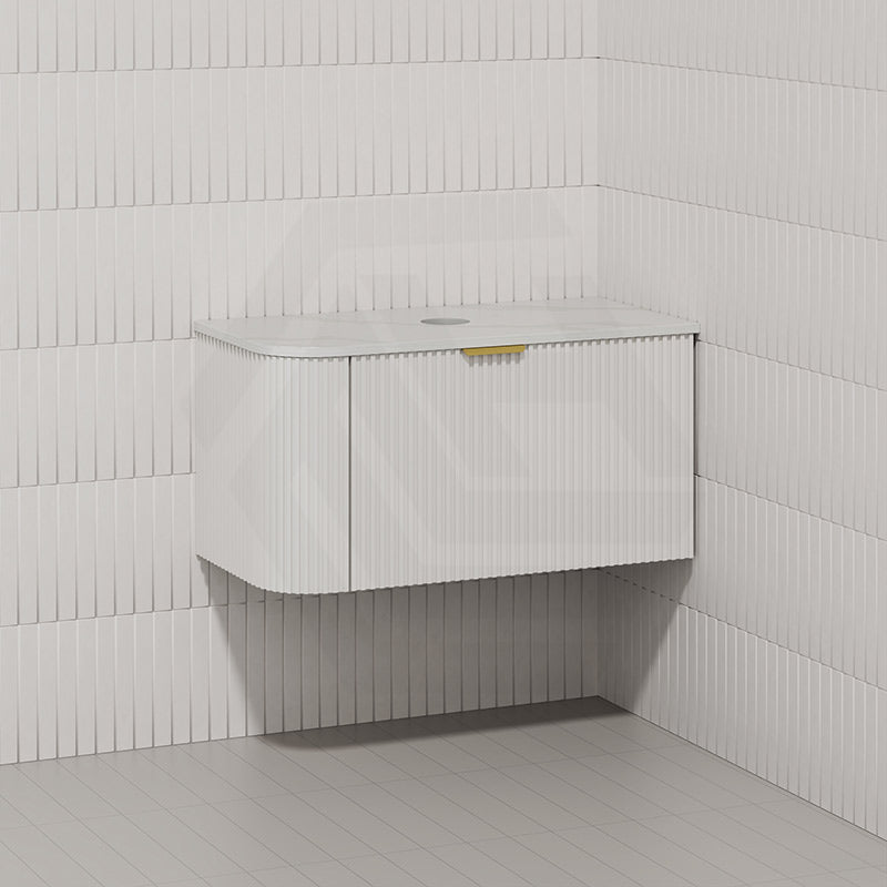 RIO 900mm Bathroom Linear Surface Corner Vanity Wall Hung Plywood Semi-Matt White with Stone Top