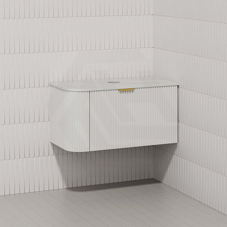 RIO 900mm Bathroom Linear Surface Corner Vanity Wall Hung Plywood Semi-Matt White with Stone Top