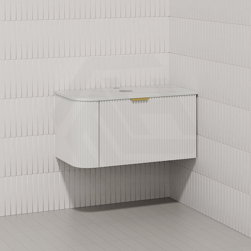 RIO 900mm Bathroom Linear Surface Corner Vanity Wall Hung Plywood Semi-Matt White with Stone Top