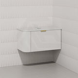 RIO 900mm Bathroom Linear Surface Corner Vanity Wall Hung Plywood Semi-Matt White with Stone Top