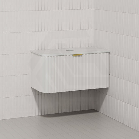 RIO 900mm Bathroom Linear Surface Corner Vanity Wall Hung Plywood Semi-Matt White with Stone Top
