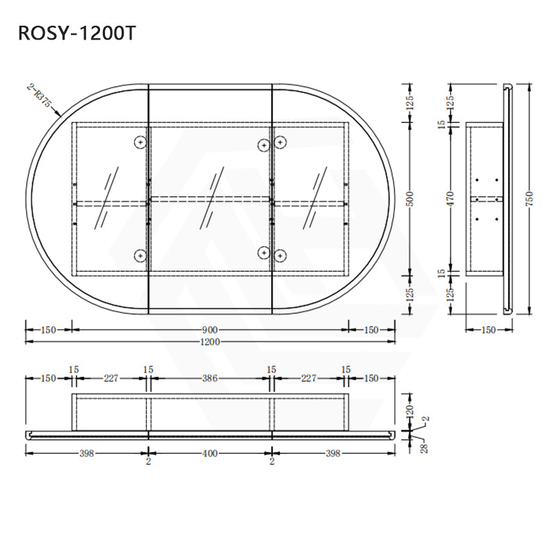 Rosy 750/900/1200/1500mm Oval Wall Hung Plywood Shaving Cabinet Variant Colour Available