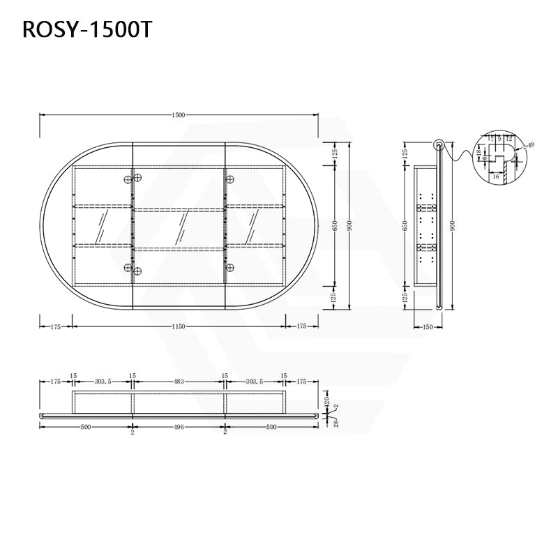 Rosy 750/900/1200/1500mm Oval Wall Hung Plywood Shaving Cabinet Variant Colour Available