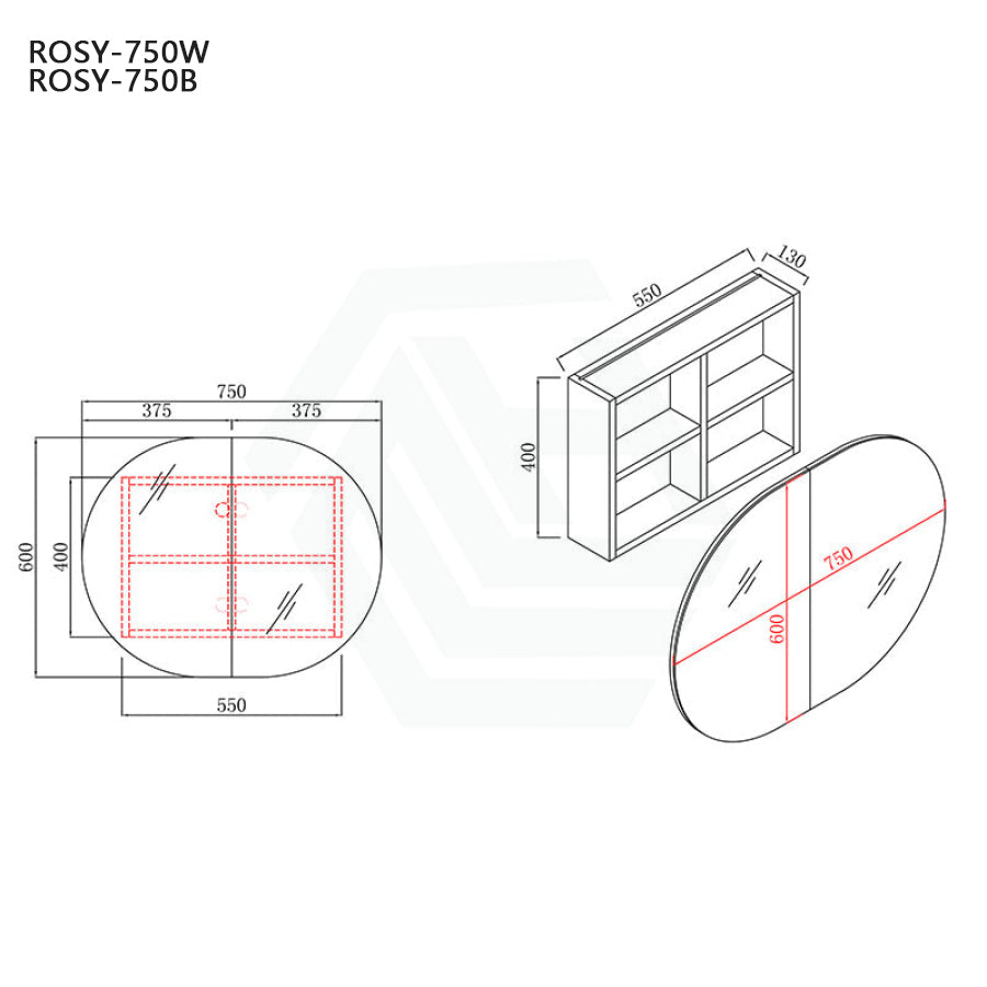 Rosy 750/900/1200/1500mm Oval Wall Hung Plywood Shaving Cabinet Variant Colour Available