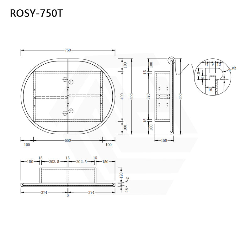 Rosy 750/900/1200/1500mm Oval Wall Hung Plywood Shaving Cabinet Variant Colour Available