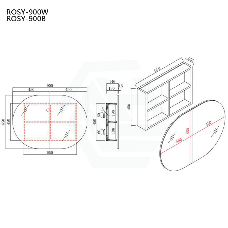 Rosy 750/900/1200/1500mm Oval Wall Hung Plywood Shaving Cabinet Variant Colour Available