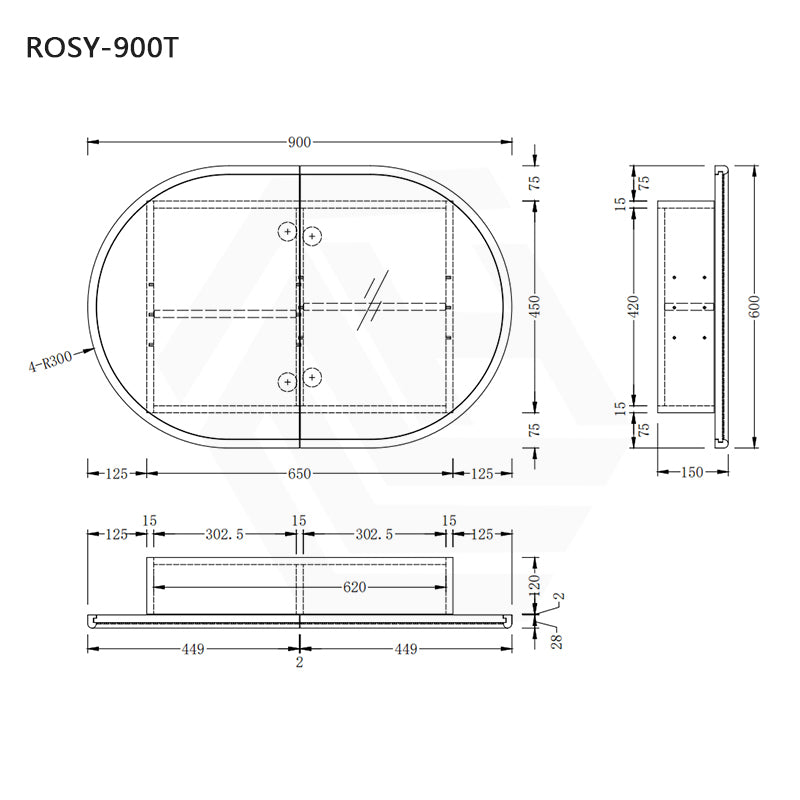 Rosy 750/900/1200/1500mm Oval Wall Hung Plywood Shaving Cabinet Variant Colour Available
