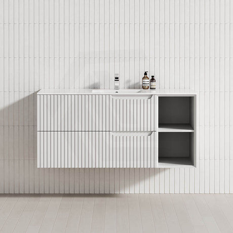 600-1500mm SERSI Wall Hung Plywood Vanity Matt White Linear Surface Drawers Shelves Single Bowl Cabinet ONLY&Ceramic/Poly Top Available for Bathroom
