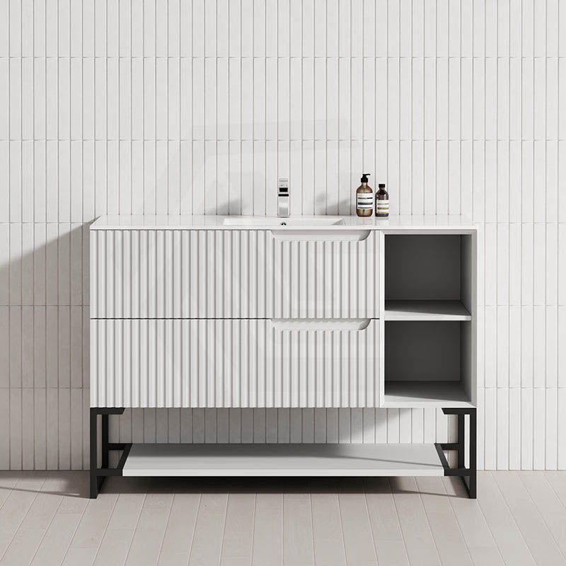 600-1500mm SERSI Freestanding Plywood Vanity Matt White Linear Surface Drawers Shelves Single Bowl Cabinet