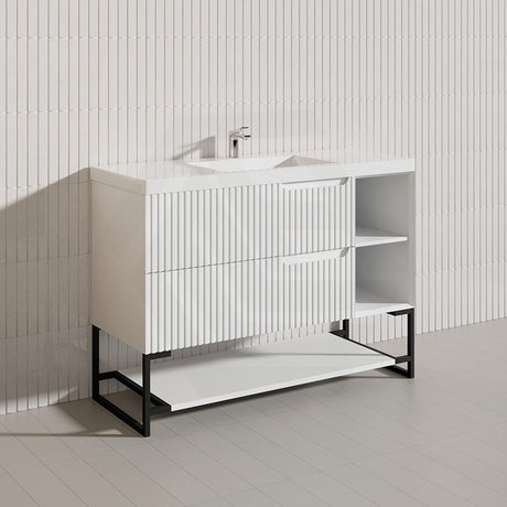 600-1500mm SERSI Freestanding Plywood Vanity Matt White Linear Surface Drawers Shelves Single Bowl Cabinet