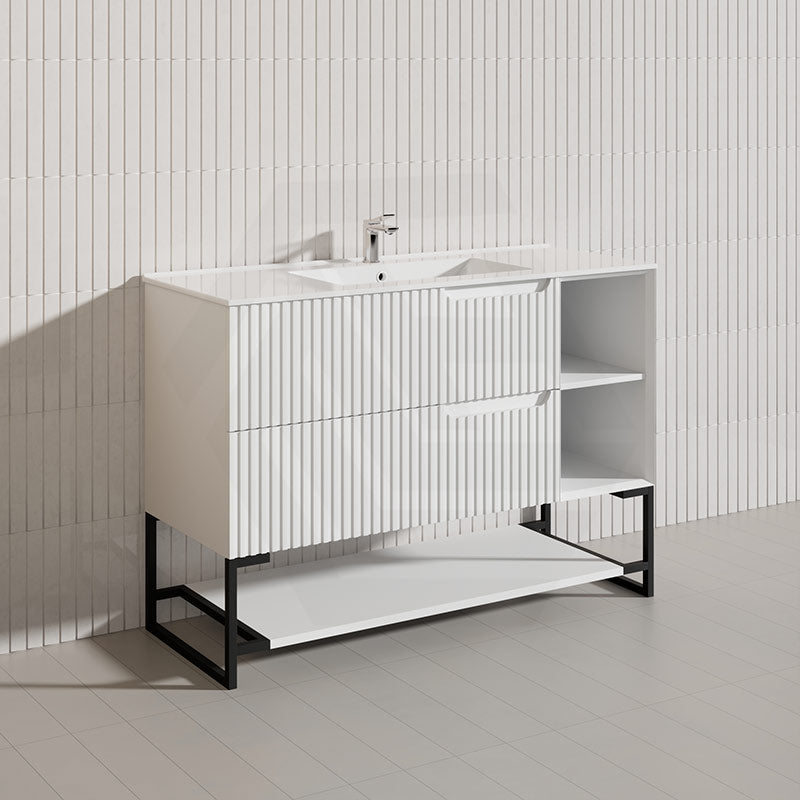 1200mm SERSI Freestanding Plywood Vanity Linear Surface Single Bowl Cabinet - Matt White