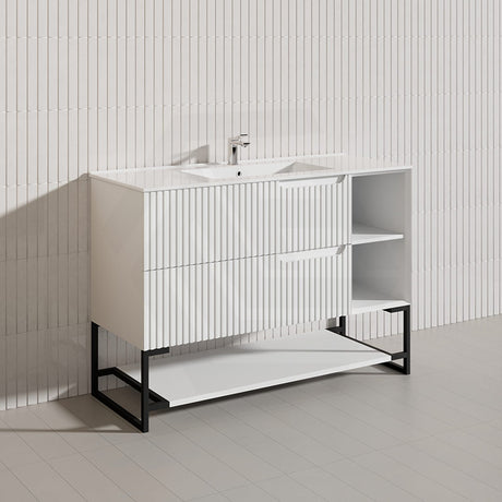 600-1500mm SERSI Freestanding Plywood Vanity Matt White Linear Surface Drawers Shelves Single Bowl Cabinet