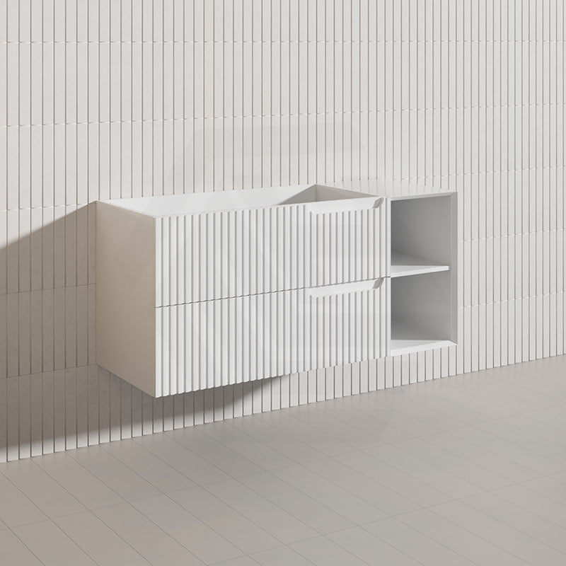 1200mm SERSI Plywood Single Bowl Wall Hung Vanity Linear Surface Drawers Shelves Matt White Cabinet ONLY & Ceramic/Poly Top Available