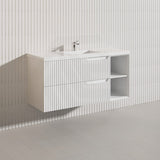 1200mm SERSI Plywood Single Bowl Wall Hung Vanity Linear Surface Drawers Shelves Matt White Cabinet ONLY & Ceramic/Poly Top Available