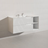 1200mm SERSI Plywood Single Bowl Wall Hung Vanity Linear Surface Drawers Shelves Matt White Cabinet ONLY & Ceramic/Poly Top Available