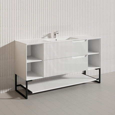 600-1500mm SERSI Freestanding Plywood Vanity Matt White Linear Surface Drawers Shelves Single Bowl Cabinet