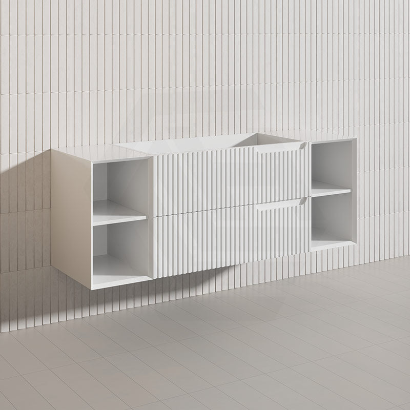 1500mm SERSI Plywood Single Bowl Wall Hung Vanity Linear Surface Drawers Shelves Matt White Cabinet ONLY & Ceramic/Poly Top Available