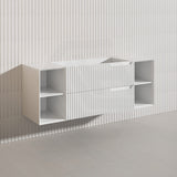 1500mm SERSI Plywood Single Bowl Wall Hung Vanity Linear Surface Drawers Shelves Matt White Cabinet ONLY & Ceramic/Poly Top Available