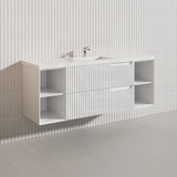 1500mm SERSI Plywood Single Bowl Wall Hung Vanity Linear Surface Drawers Shelves Matt White Cabinet ONLY & Ceramic/Poly Top Available