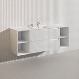 1500mm SERSI Plywood Single Bowl Wall Hung Vanity Linear Surface Drawers Shelves Matt White Cabinet ONLY & Ceramic/Poly Top Available