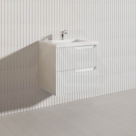 600mm SERSI Plywood Single Bowl Wall Hung Vanity Linear Surface Drawers Matt White Cabinet ONLY & Ceramic/Poly Top Available