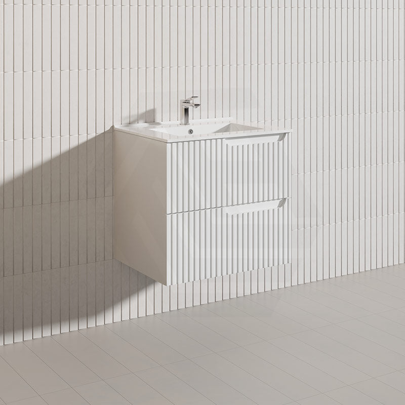 600mm SERSI Plywood Single Bowl Wall Hung Vanity Linear Surface Drawers Matt White Cabinet ONLY & Ceramic/Poly Top Available