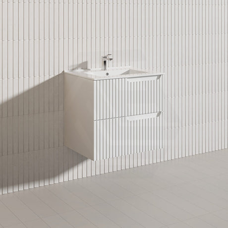 600mm SERSI Plywood Single Bowl Wall Hung Vanity Linear Surface Drawers Matt White Cabinet ONLY & Ceramic/Poly Top Available