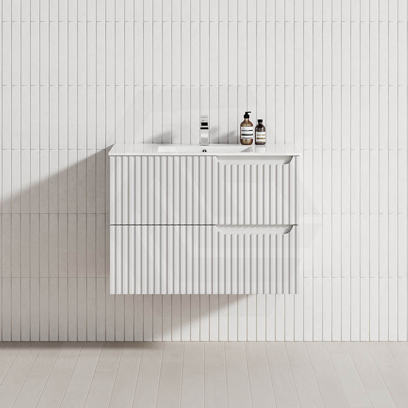 600-1500mm SERSI Wall Hung Plywood Vanity Matt White Linear Surface Drawers Shelves Single Bowl Cabinet ONLY&Ceramic/Poly Top Available for Bathroom
