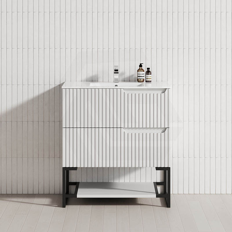 600-1500mm SERSI Freestanding Plywood Vanity Matt White Linear Surface Drawers Shelves Single Bowl Cabinet