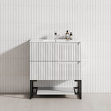 600-1500mm SERSI Freestanding Plywood Vanity Matt White Linear Surface Drawers Shelves Single Bowl Cabinet