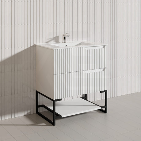 600-1500mm SERSI Freestanding Plywood Vanity Matt White Linear Surface Drawers Shelves Single Bowl Cabinet