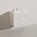 750mm SERSI Plywood Single Bowl Wall Hung Vanity Linear Surface Drawers Matt White Cabinet ONLY & Ceramic/Poly Top Available