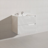750mm SERSI Plywood Single Bowl Wall Hung Vanity Linear Surface Drawers Matt White Cabinet ONLY & Ceramic/Poly Top Available