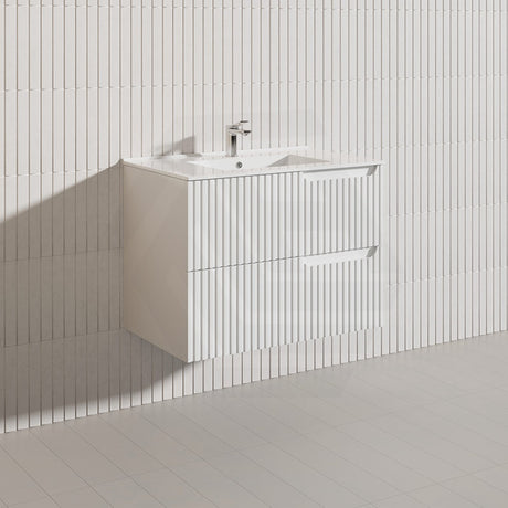 750mm SERSI Plywood Single Bowl Wall Hung Vanity Linear Surface Drawers Matt White Cabinet ONLY & Ceramic/Poly Top Available