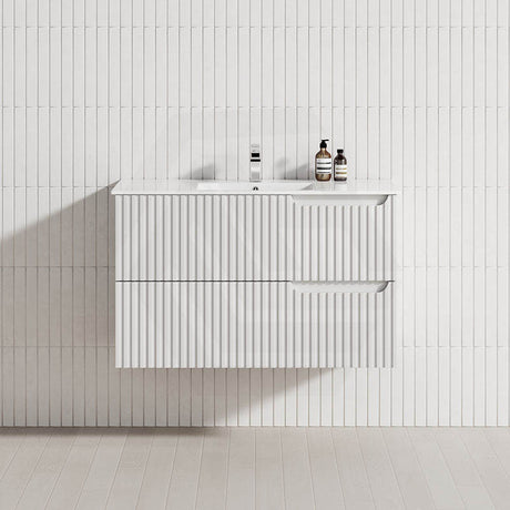 600-1500mm SERSI Wall Hung Plywood Vanity Matt White Linear Surface Drawers Shelves Single Bowl Cabinet ONLY&Ceramic/Poly Top Available for Bathroom