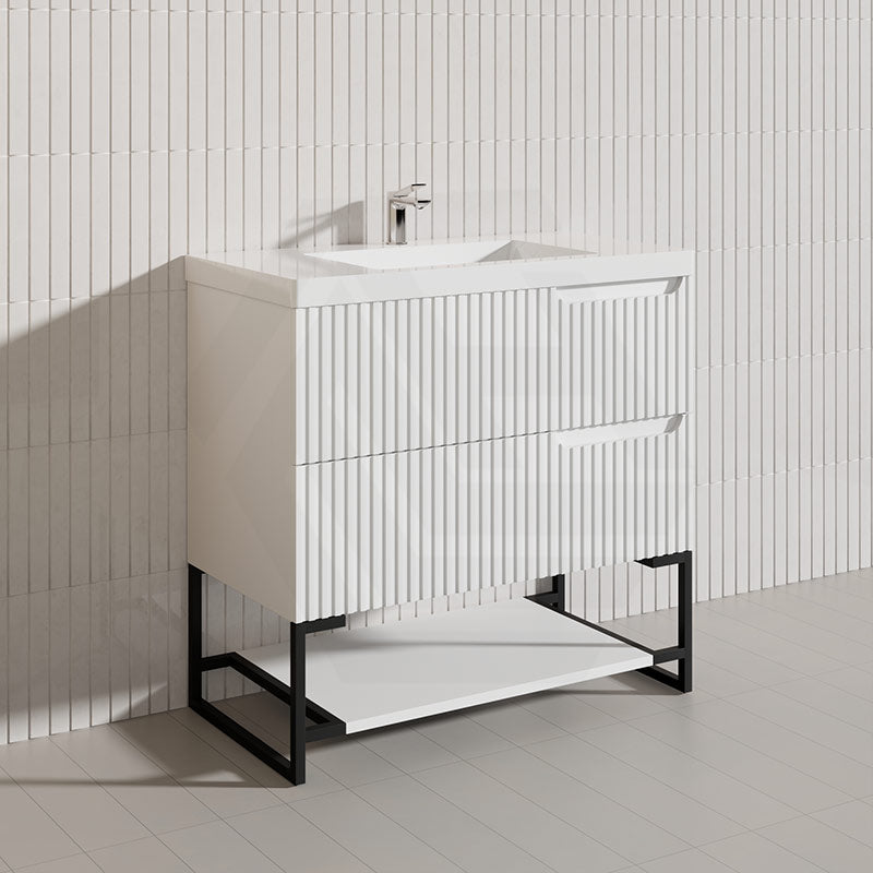 900mm SERSI Freestanding Plywood Vanity Linear Surface Single Bowl Cabinet - Matt White