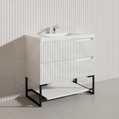 600-1500mm SERSI Freestanding Plywood Vanity Matt White Linear Surface Drawers Shelves Single Bowl Cabinet