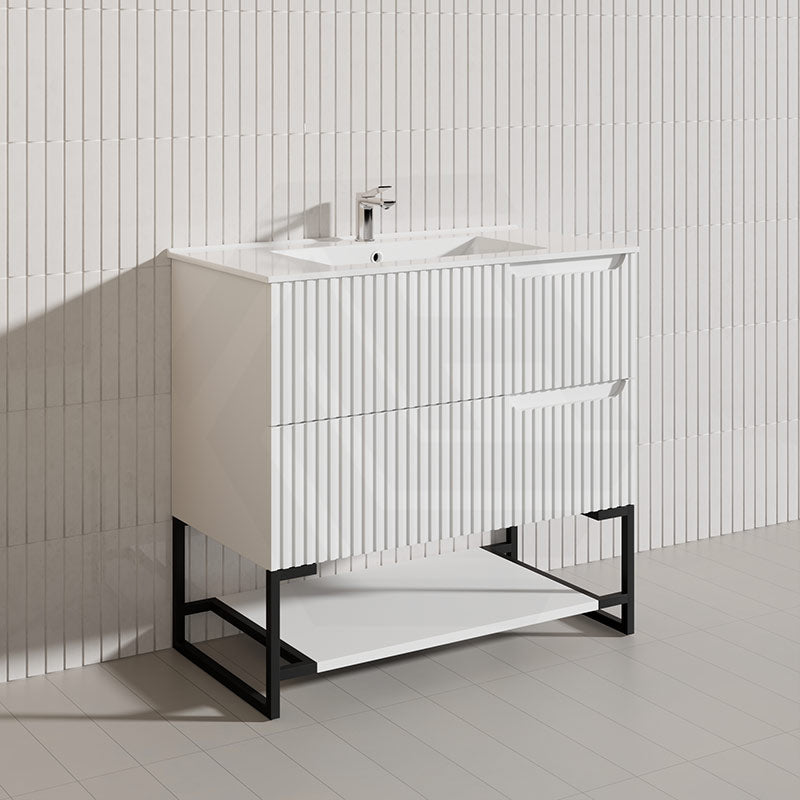 900mm SERSI Freestanding Plywood Vanity Linear Surface Single Bowl Cabinet - Matt White
