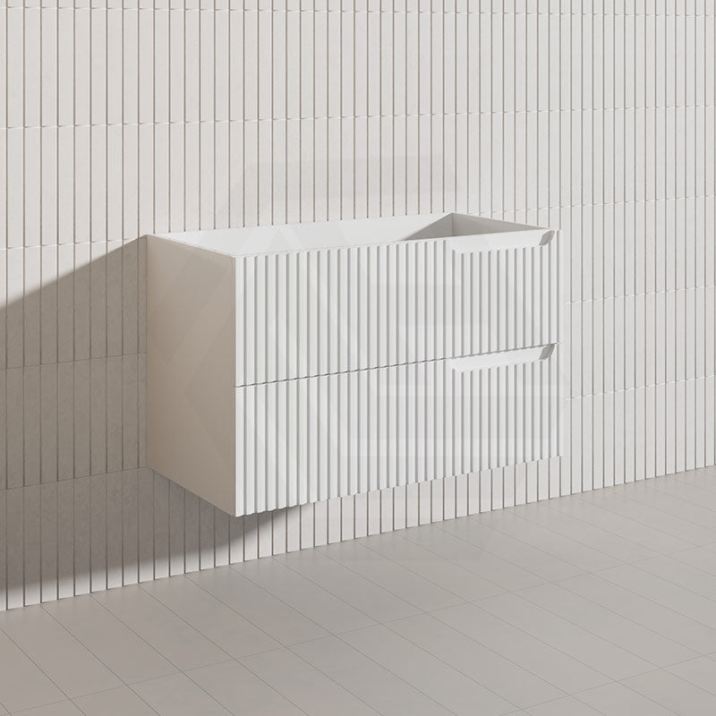 900mm SERSI Plywood Single Bowl Wall Hung Vanity Linear Surface Drawers Matt White Cabinet ONLY & Ceramic/Poly Top Available