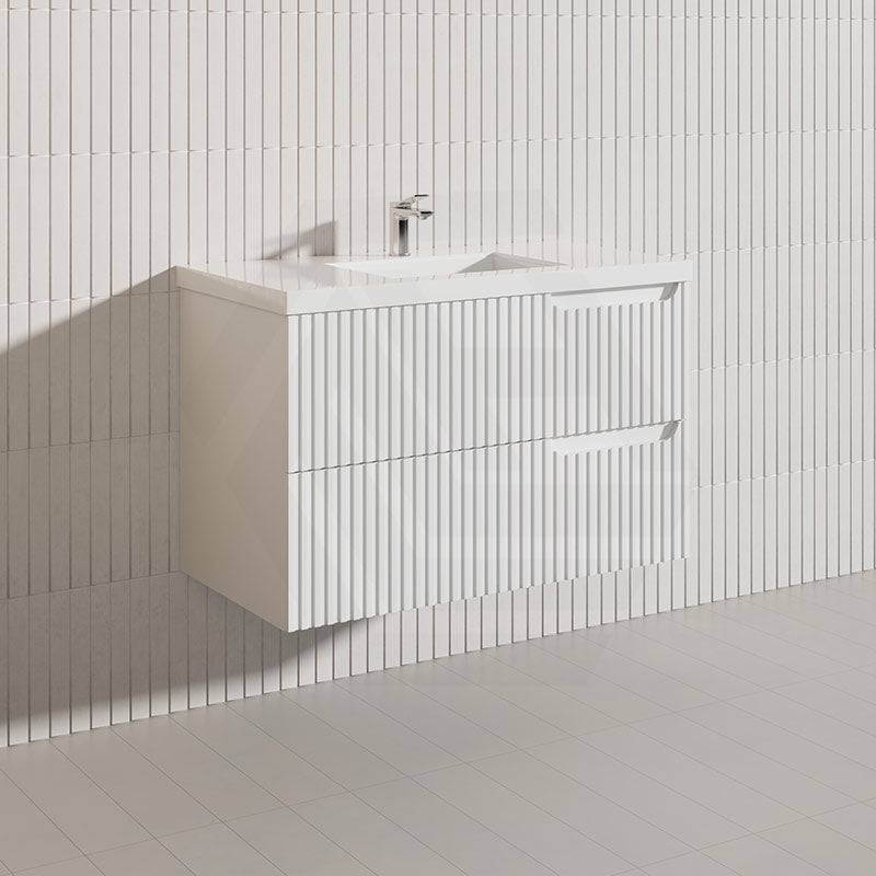 900mm SERSI Plywood Single Bowl Wall Hung Vanity Linear Surface Drawers Matt White Cabinet ONLY & Ceramic/Poly Top Available