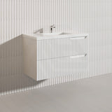 900mm SERSI Plywood Single Bowl Wall Hung Vanity Linear Surface Drawers Matt White Cabinet ONLY & Ceramic/Poly Top Available