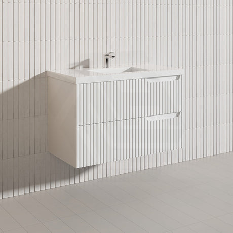900mm SERSI Plywood Single Bowl Wall Hung Vanity Linear Surface Drawers Matt White Cabinet ONLY & Ceramic/Poly Top Available