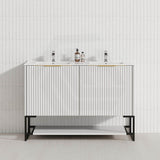 600-1500mm THENA Freestanding Plywood Vanity Matt White Linear Surface Single/Double Bowls Cabinet ONLY for Bathroom