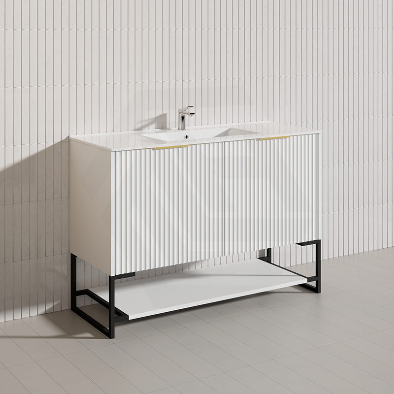 1200mm THENA Freestanding Plywood Vanity Matt White Linear Surface Single/Double Bowls Cabinet ONLY for Bathroom