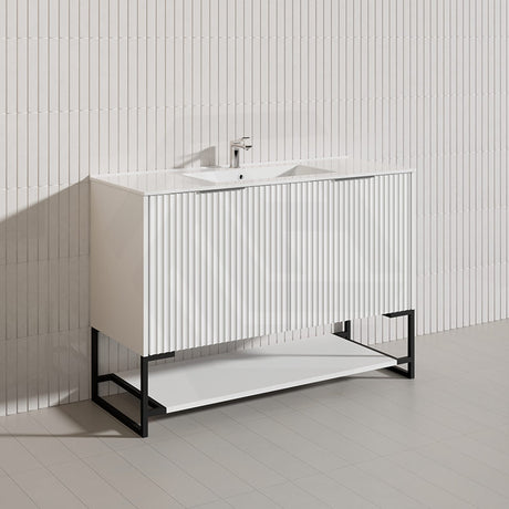 1200mm THENA Freestanding Plywood Vanity Matt White Linear Surface Single/Double Bowls Cabinet ONLY for Bathroom