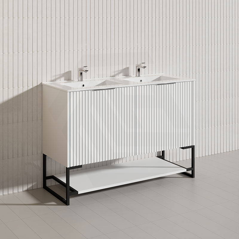 1200mm THENA Freestanding Plywood Vanity Matt White Linear Surface Single/Double Bowls Cabinet ONLY for Bathroom