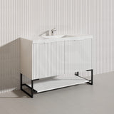1200mm THENA Freestanding Plywood Vanity Matt White Linear Surface Single/Double Bowls Cabinet ONLY for Bathroom