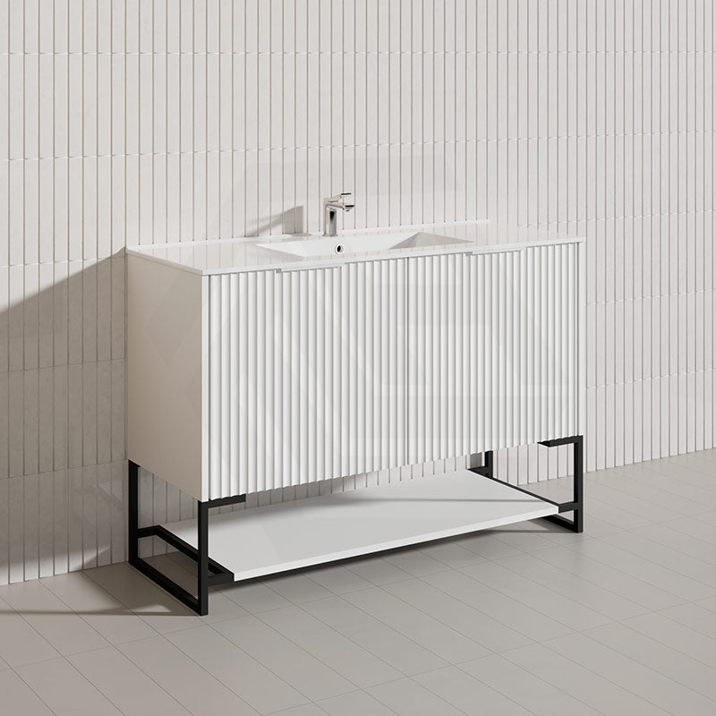 1200mm THENA Freestanding Plywood Vanity Matt White Linear Surface Single/Double Bowls Cabinet ONLY for Bathroom