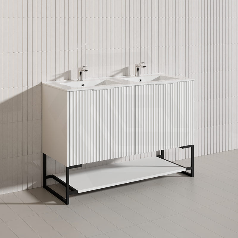 1200mm THENA Freestanding Plywood Vanity Matt White Linear Surface Single/Double Bowls Cabinet ONLY for Bathroom