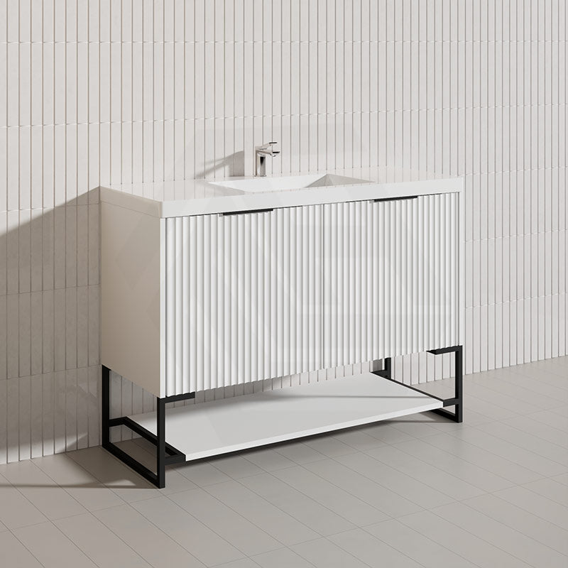1200mm THENA Freestanding Plywood Vanity Matt White Linear Surface Single/Double Bowls Cabinet ONLY for Bathroom